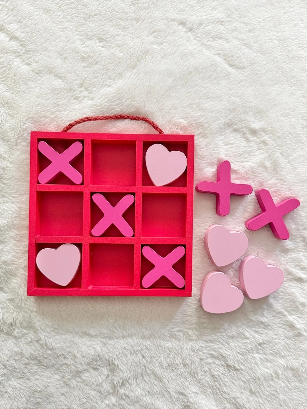Valentine’s Day Tic Tac Toe Wooden Game Red Pink Hearts and X